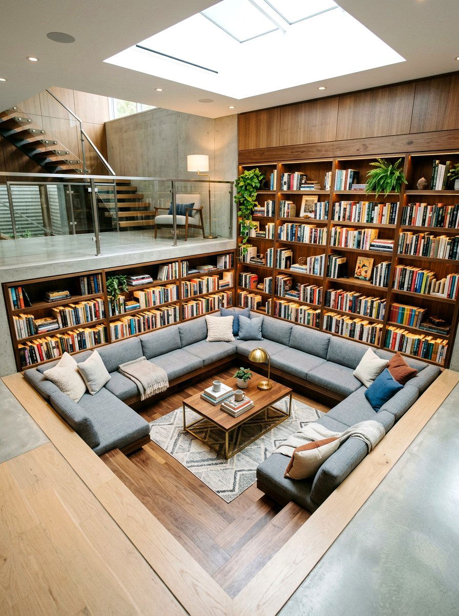 Sunken basement reading area - 30 basement reading nook ideas