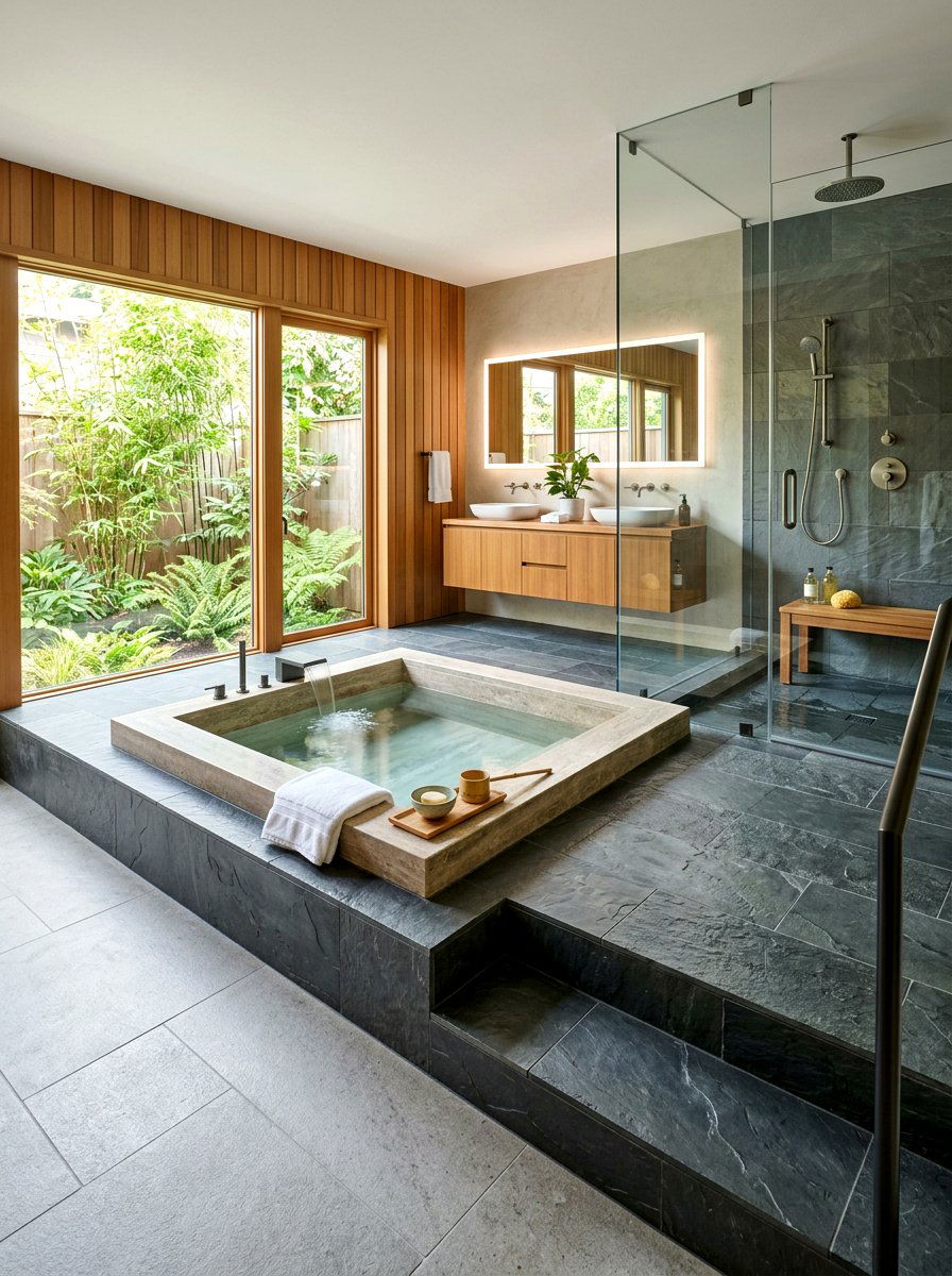 Sunken bathtub design - 30 broken floor plan ideas
