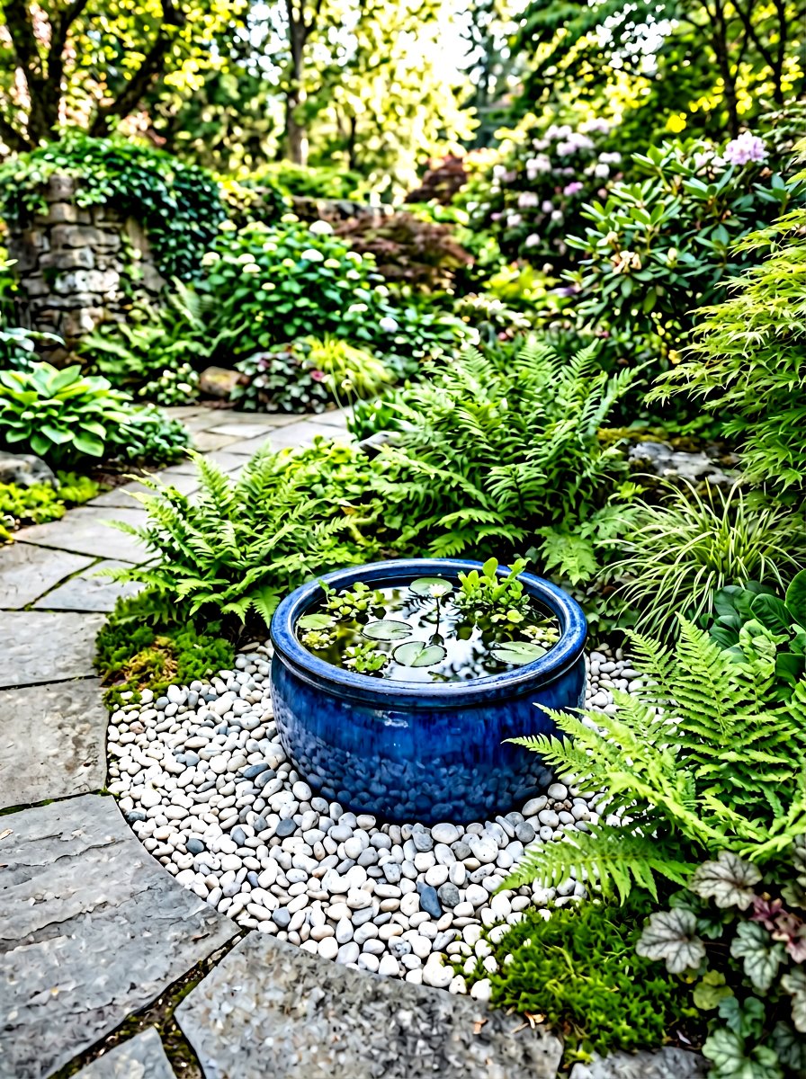 Sunken ceramic pot pond - 30 small pond ideas