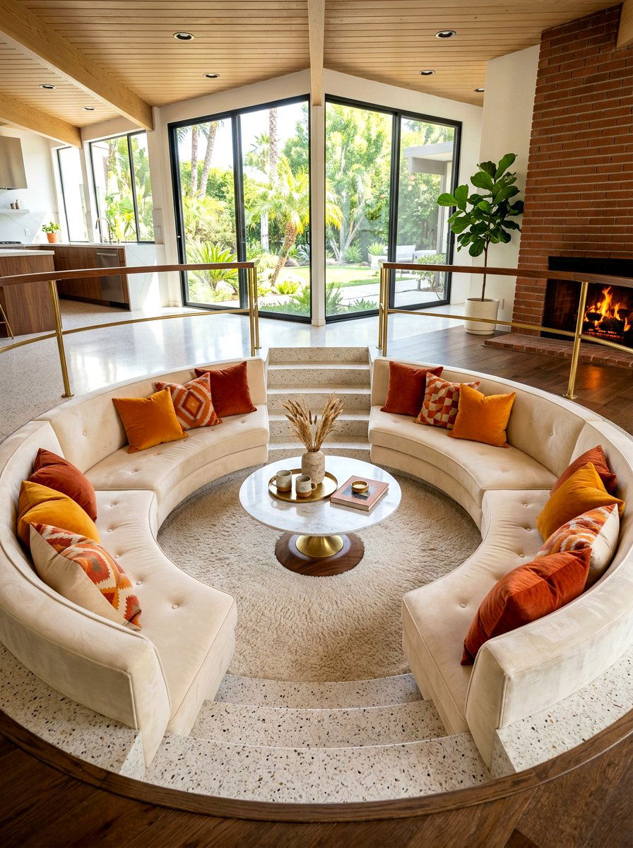Sunken conversation pit seating - 30 split level living room ideas