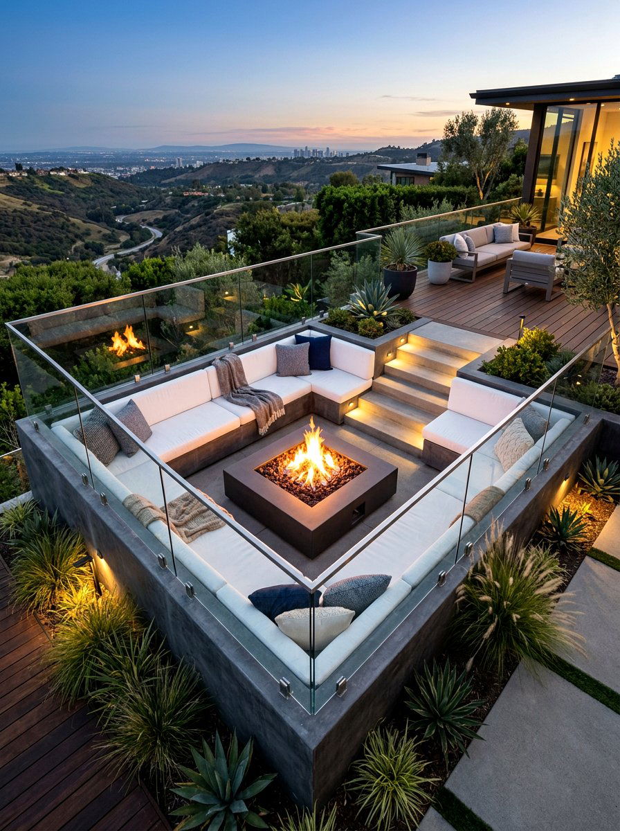 Sunken fire pit - 30 fire pit lounge ideas