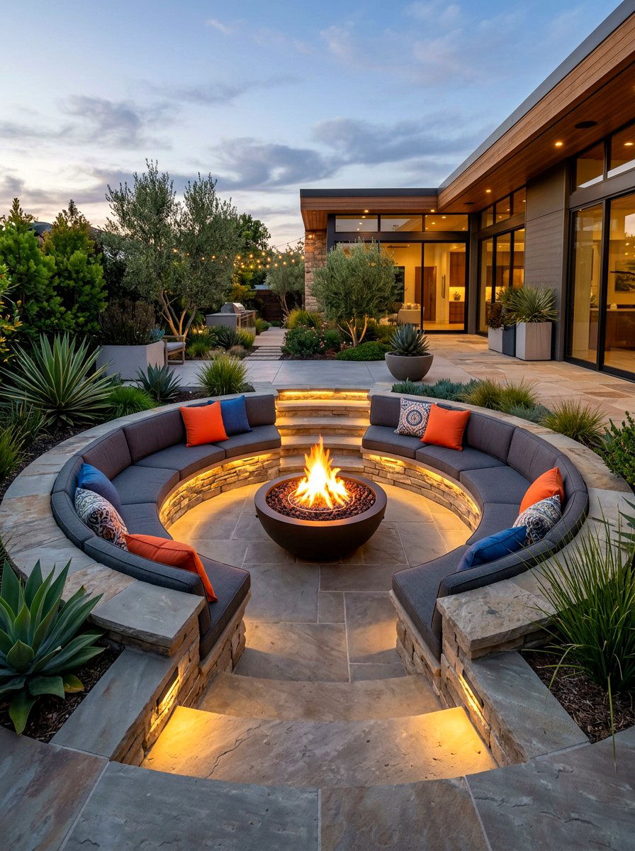 Sunken fire pit - 30 villa backyard ideas