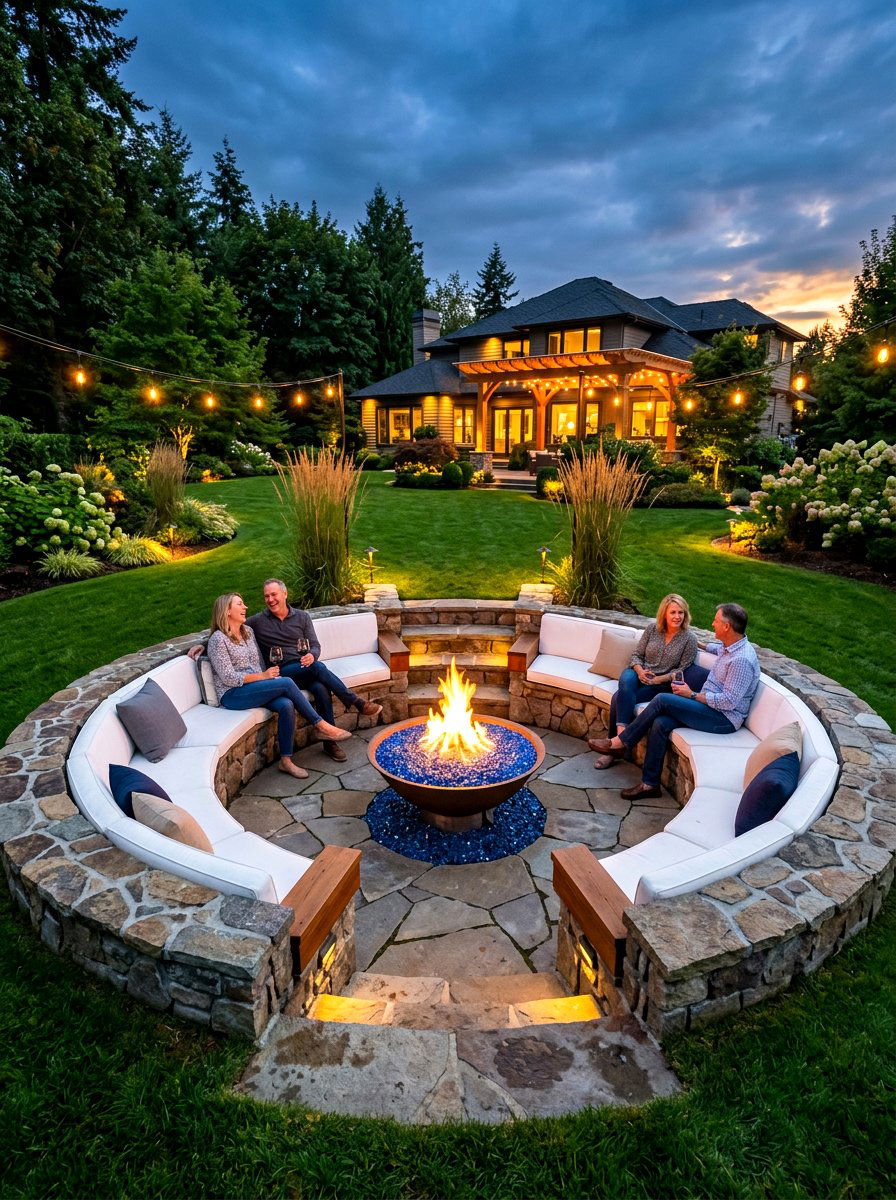 Sunken fire pit - 30 luxury landscaping ideas