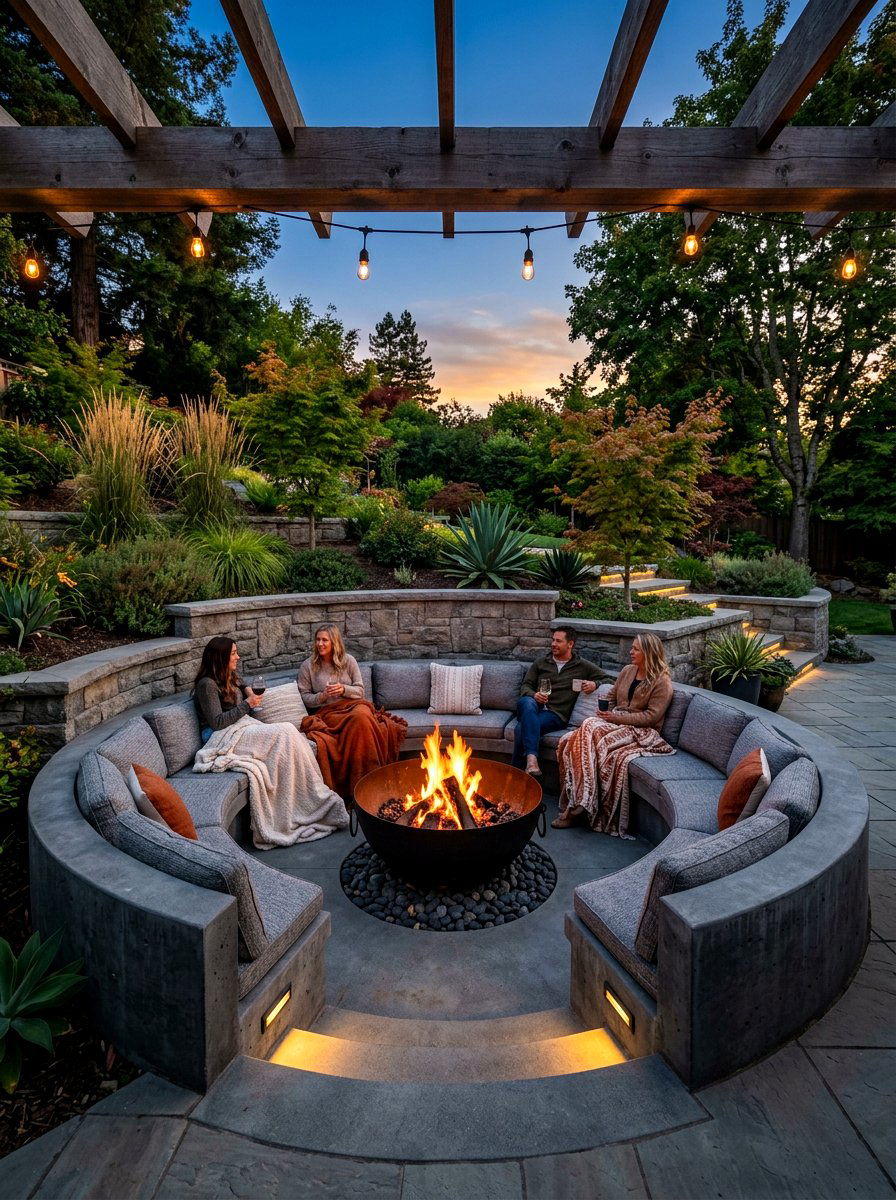 Sunken fire pit - 30 modern garden ideas