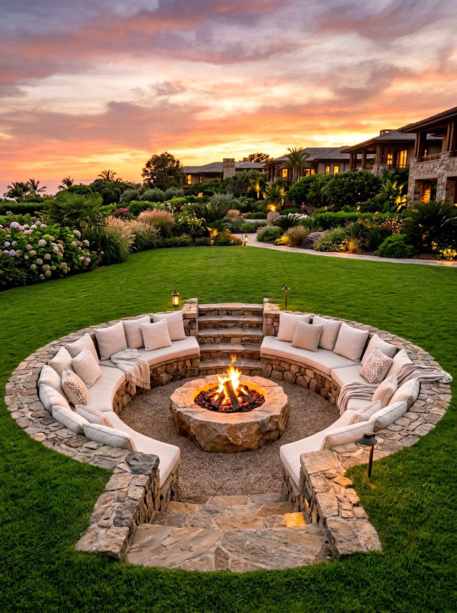 Sunken fire pit - 30 round fire pit ideas