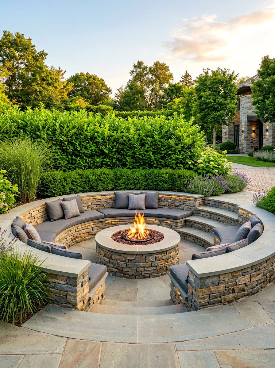 Sunken fire pit lounge - 30 backyard club lounge ideas