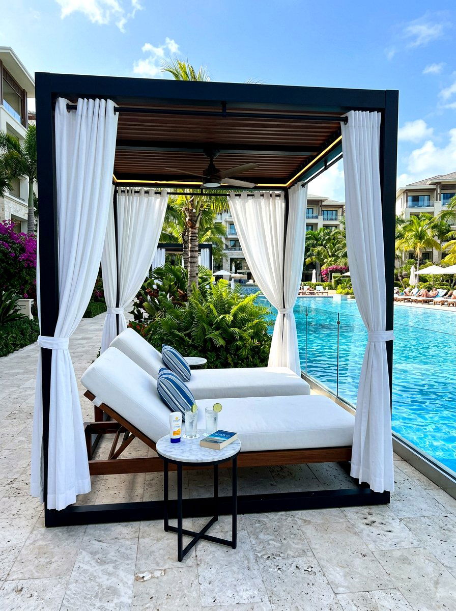 Sunken fire pit poolside - 30 resort poolside patio ideas