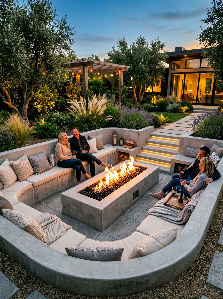 Sunken fire pit seating - 30 warm minimalist garden ideas