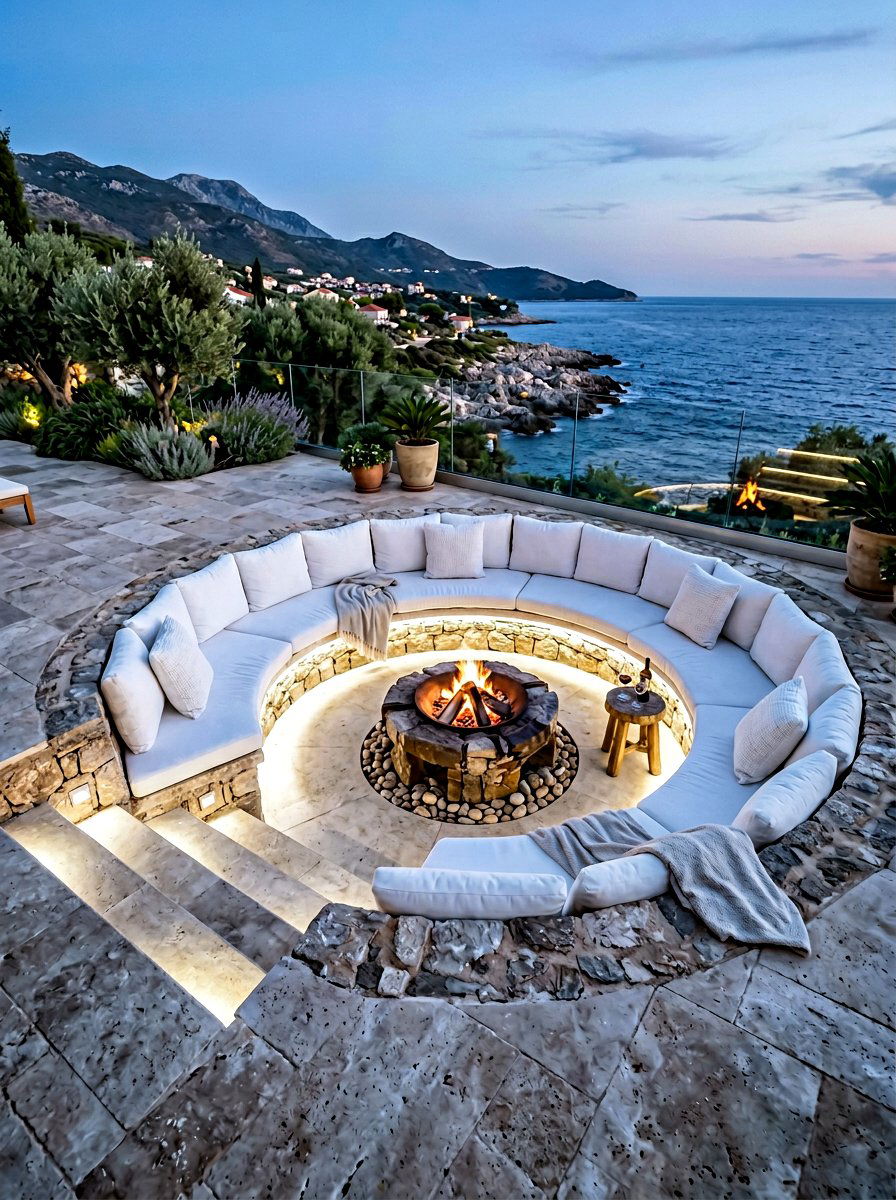 Sunken fireplace lounge - 30 outdoor fireplace ideas