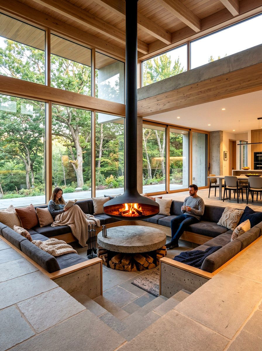 Sunken fireplace seating area - 30 sunken conversation pit ideas