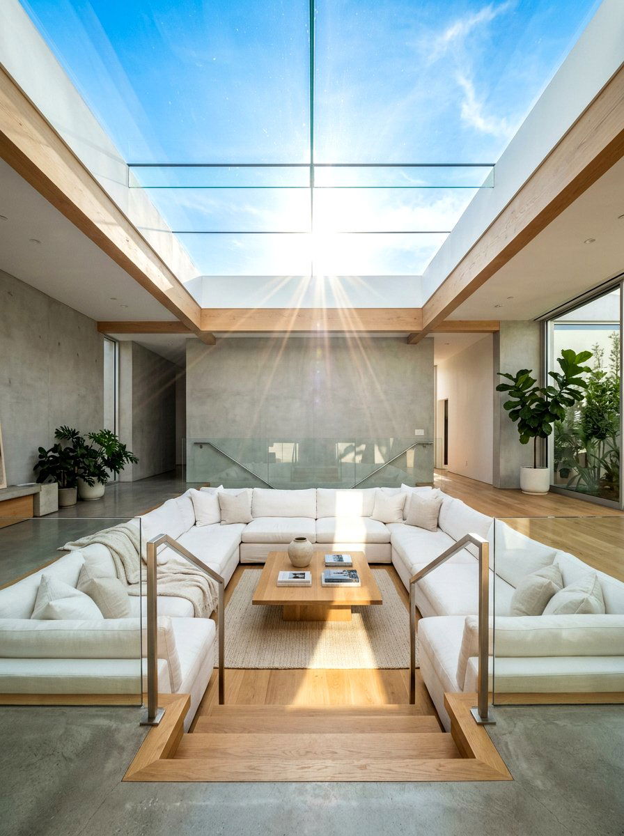 Sunken lounge with skylight - 30 sunken conversation pit ideas