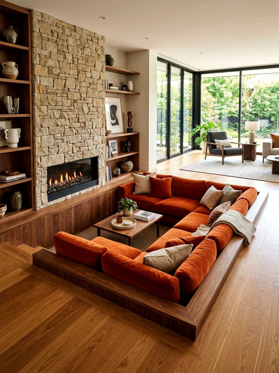 Sunken lounge - 30 seventies living room ideas