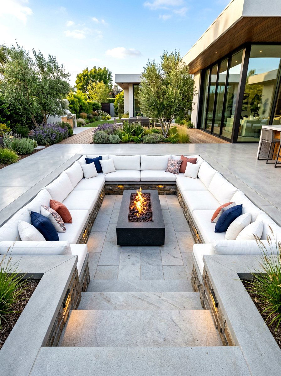 Sunken patio conversation pit - 30 warm minimalist patio ideas