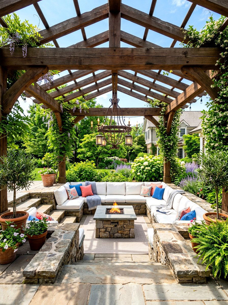 Sunken seating pergola - 30 modern pergola ideas