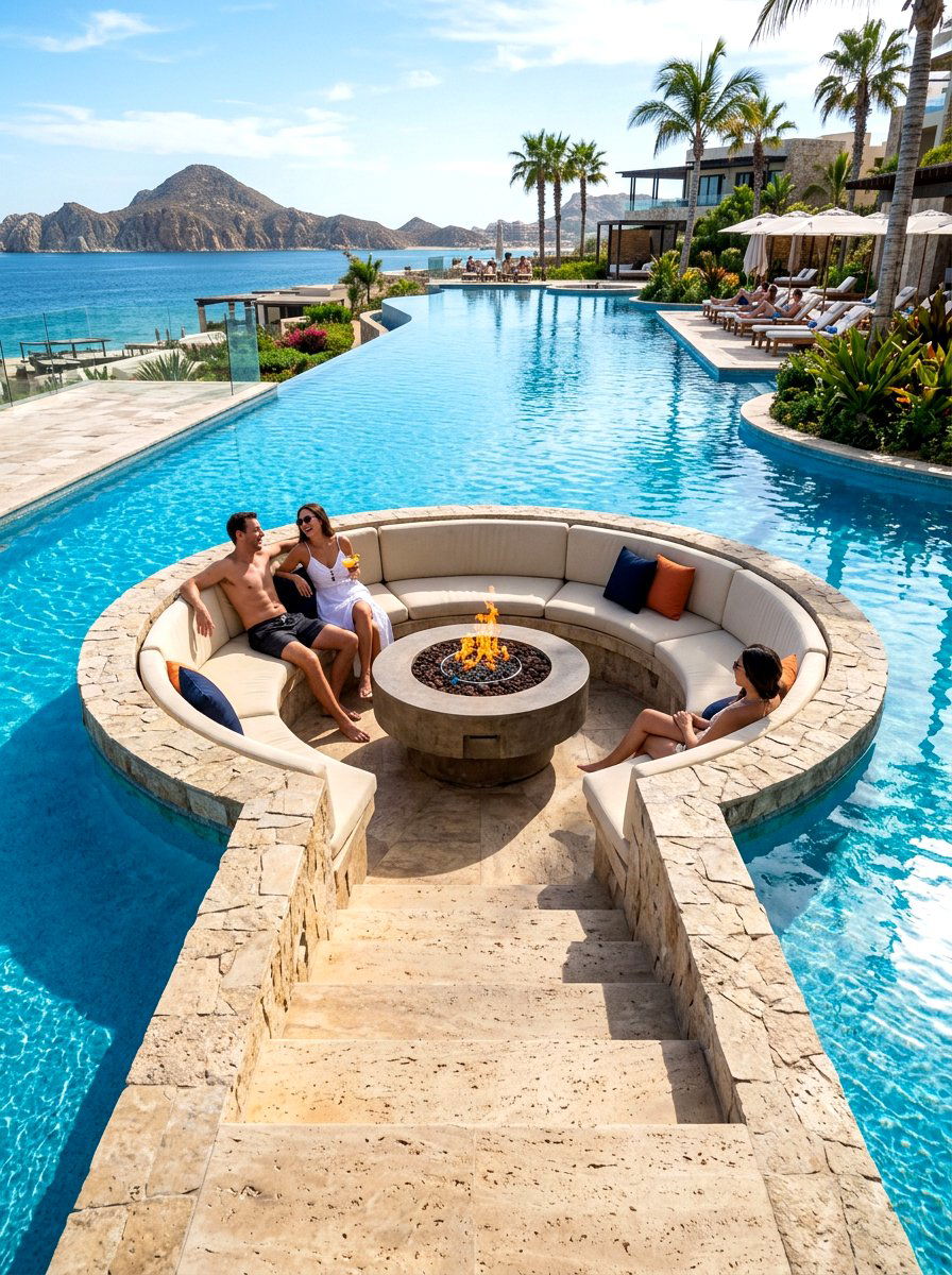 Sunken seating pool - 30 backyard oasis pool ideas