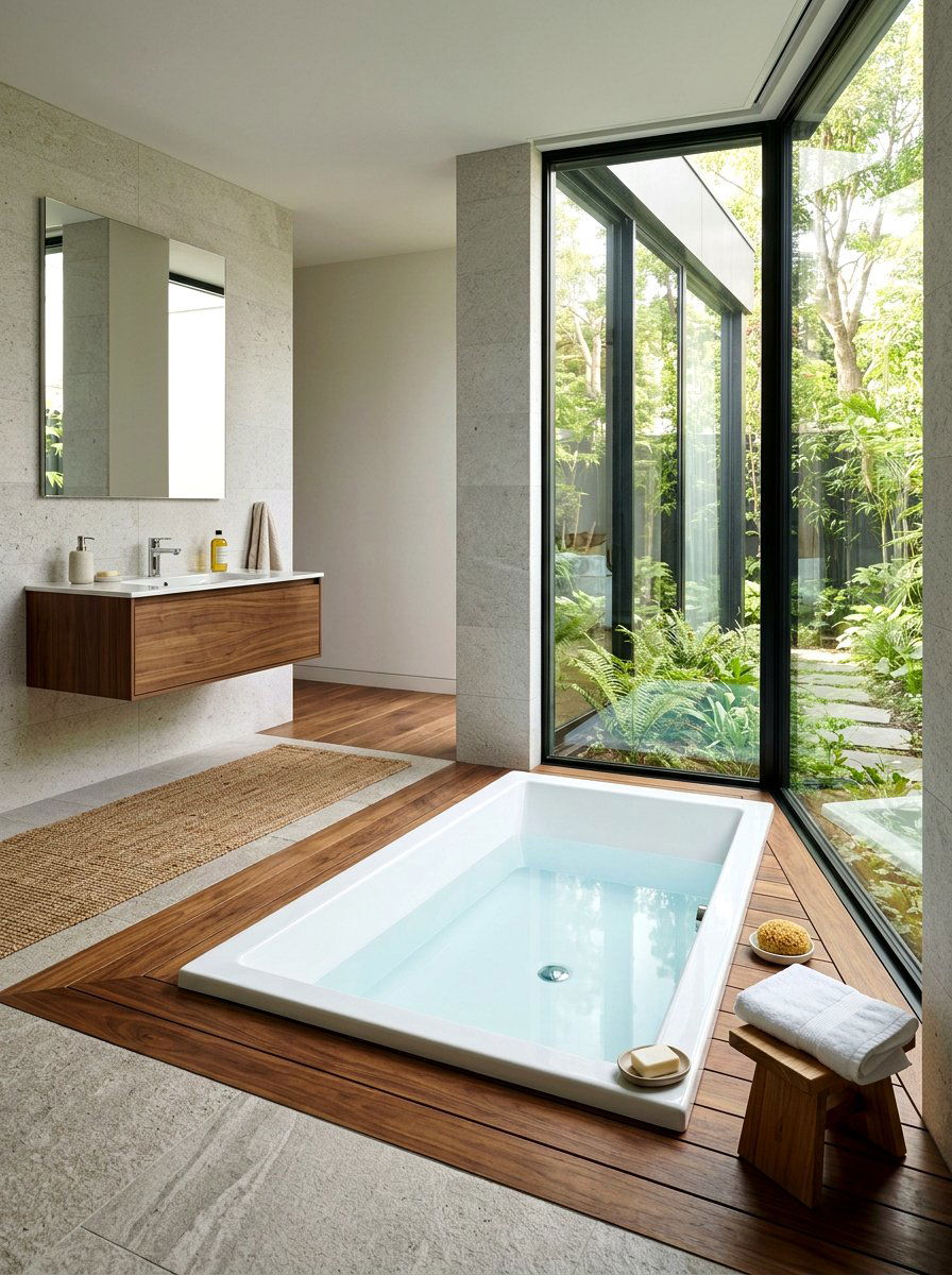 Sunken soaking tub - 30 mid century bathroom ideas