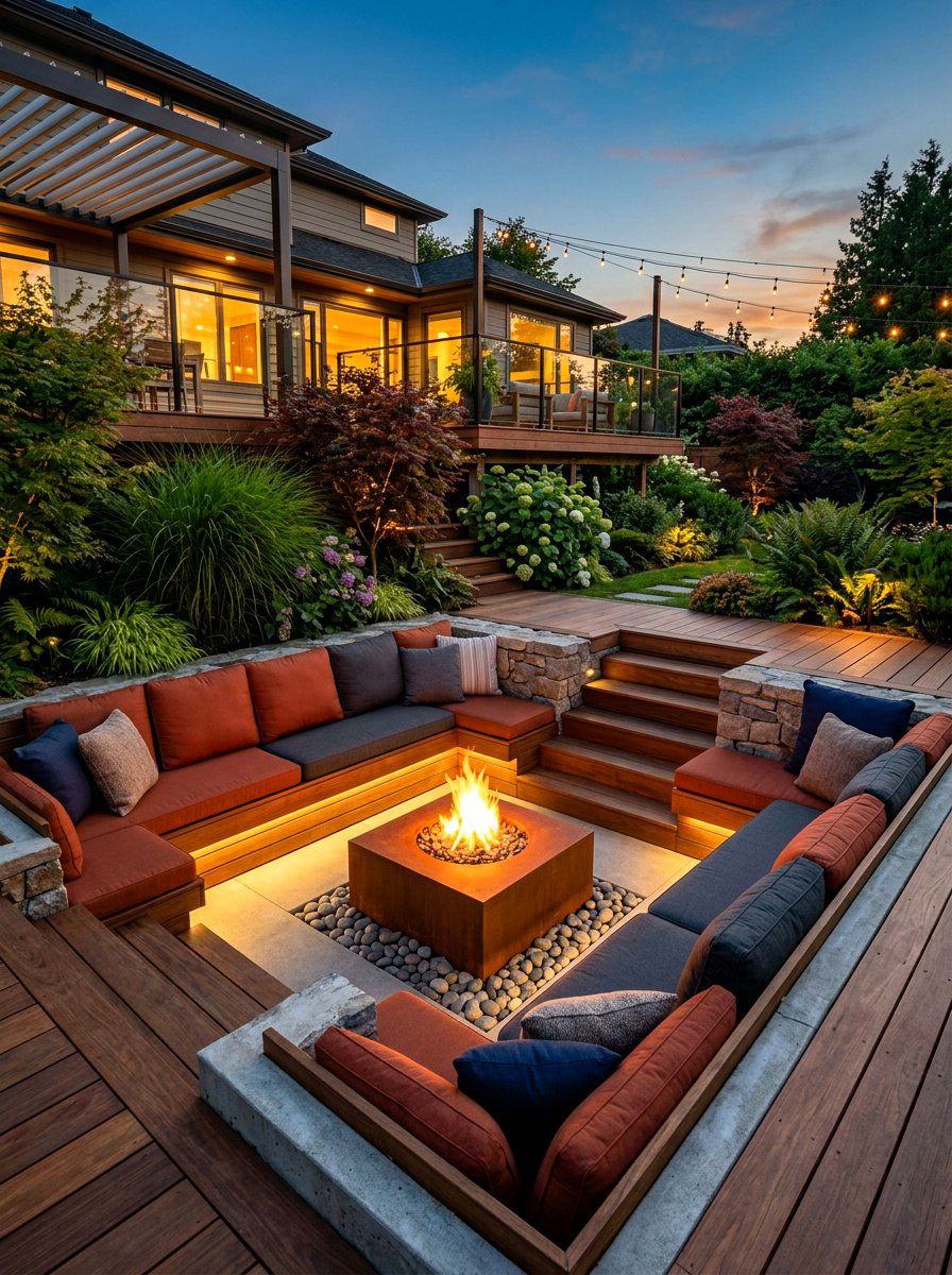 Sunken terrace seating - 30 terrace lounge ideas aesthetic