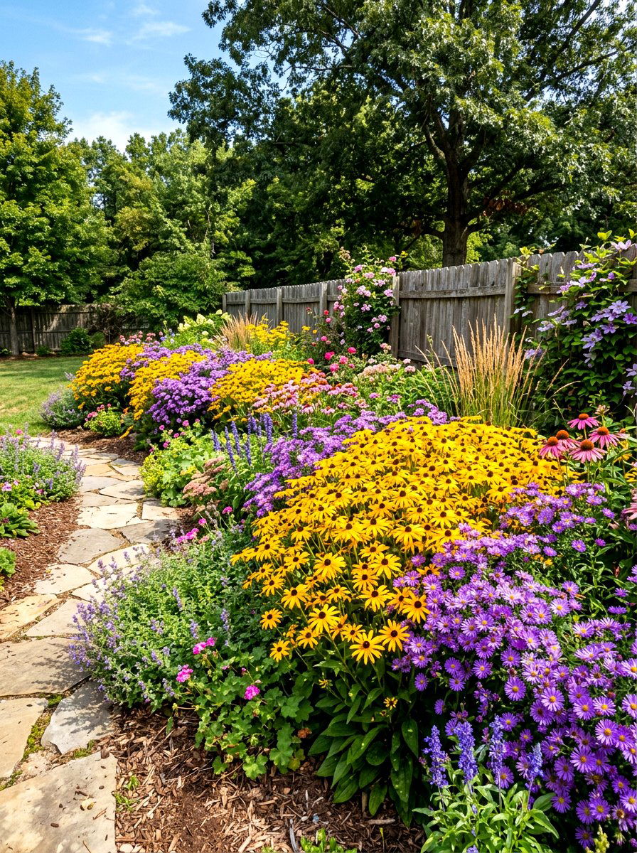 Sunny Backyard Perennial Border - 30 mixed border garden ideas