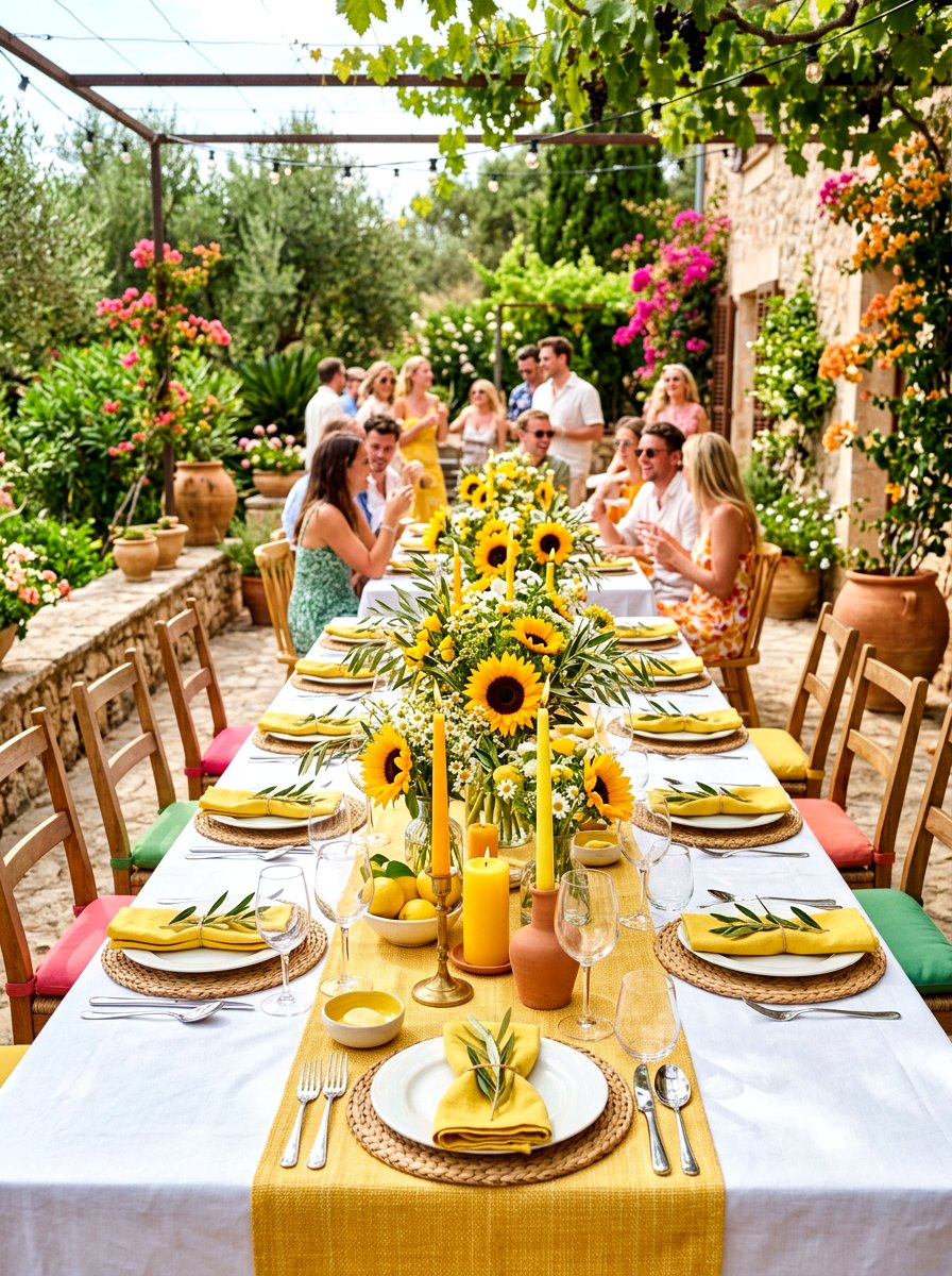 Sunny Yellow Accents - 30 lemon and olive summer tablescape ideas