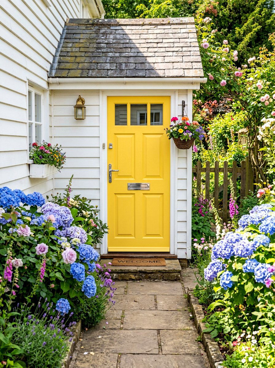 Sunny Yellow Cottage Door - 30 cottage front door ideas