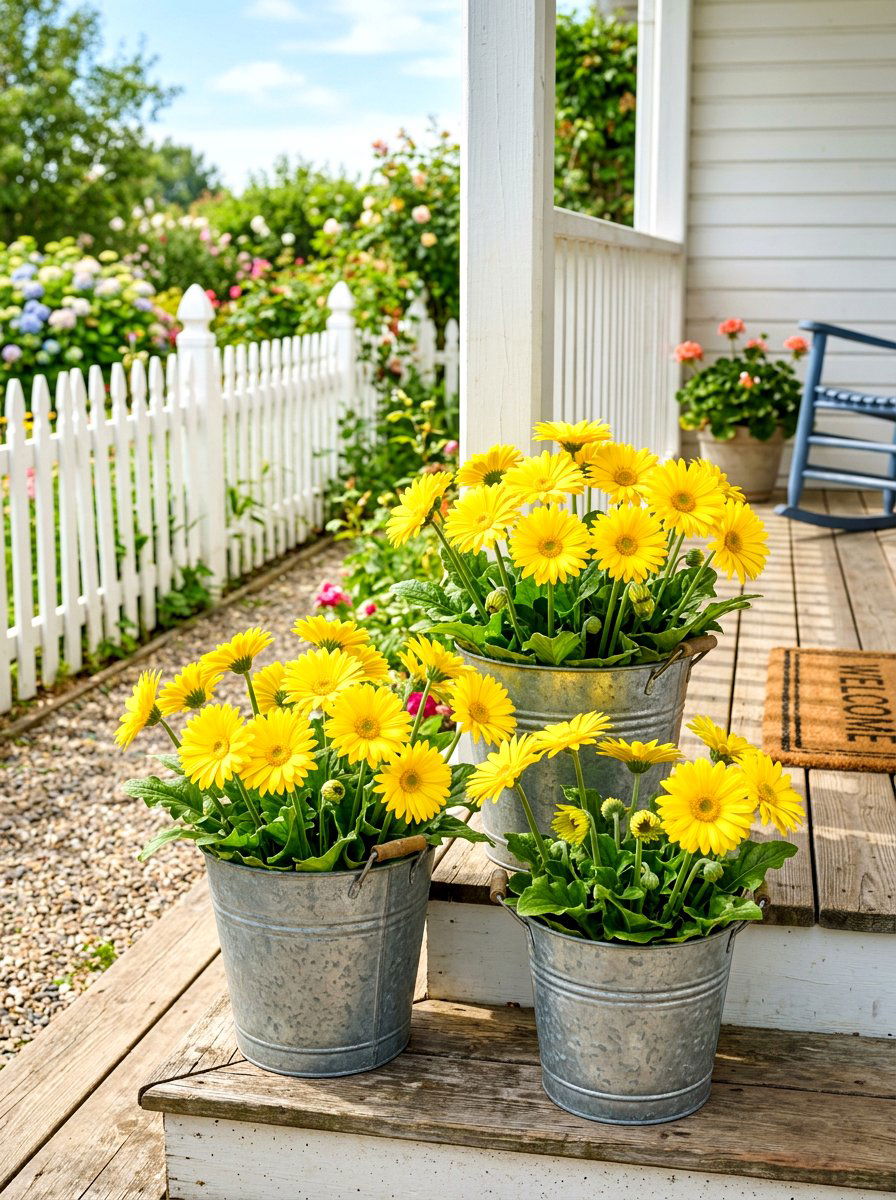 Sunny Yellow Daisy Pots - 30 porch planter arrangement ideas for summer