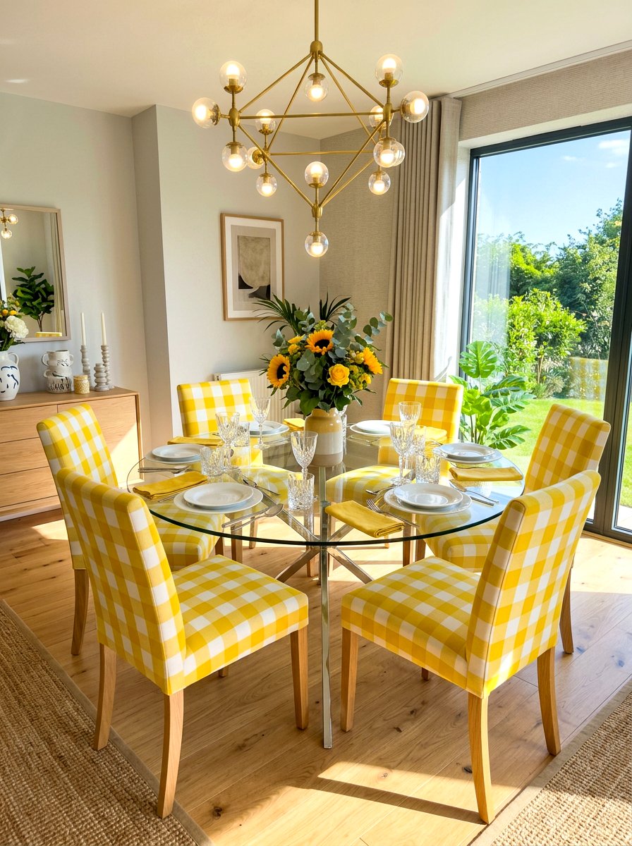 Sunny yellow checkered dining chairs - 30 bright checkerboard decor ideas