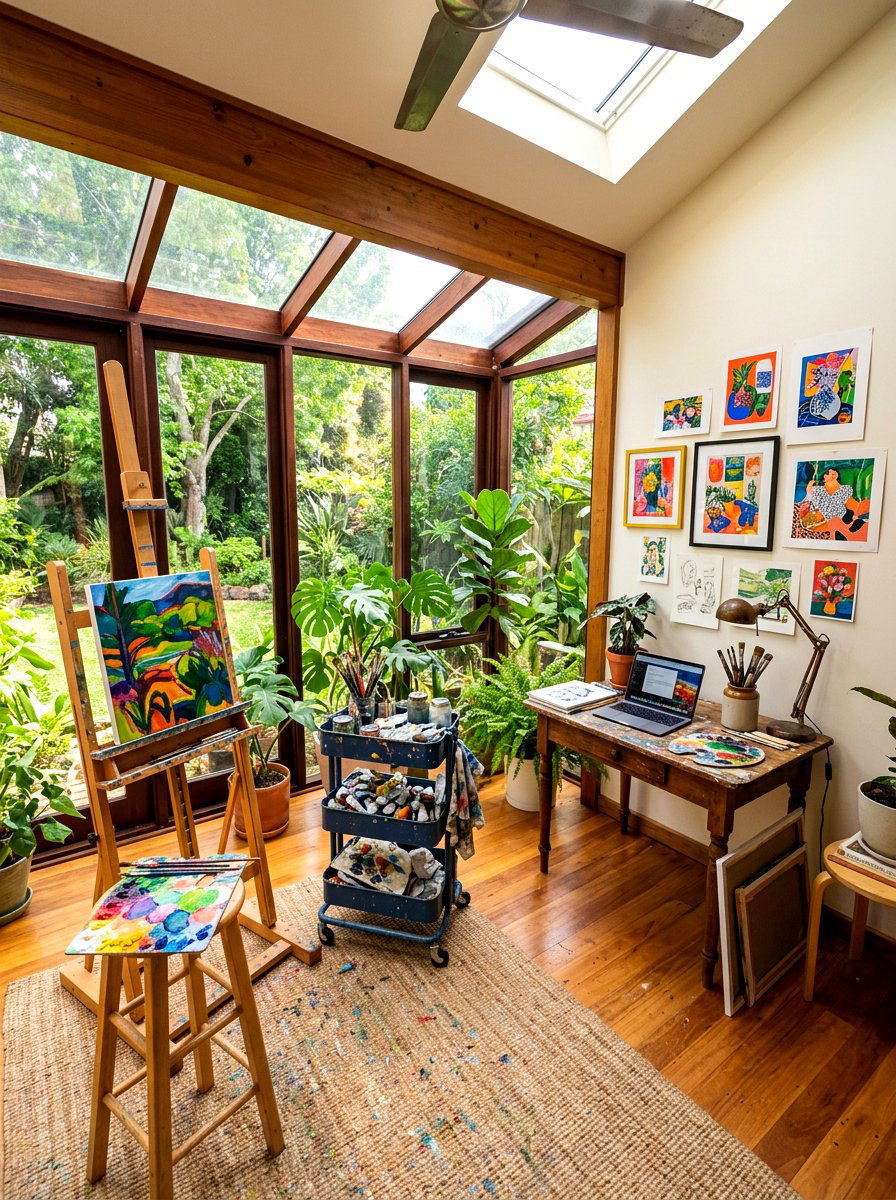 Sunroom Art Studio - 30 apartment sunroom corner ideas
