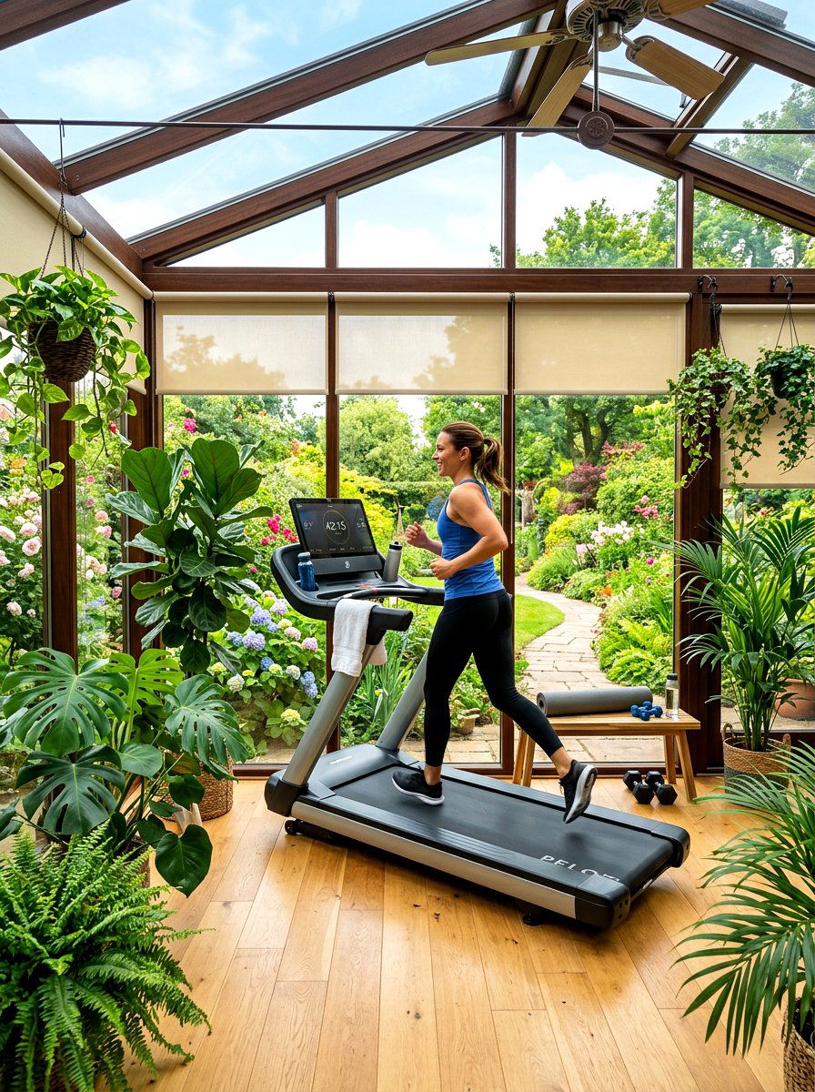 Sunroom Cardio Space - 30 treadmill room ideas