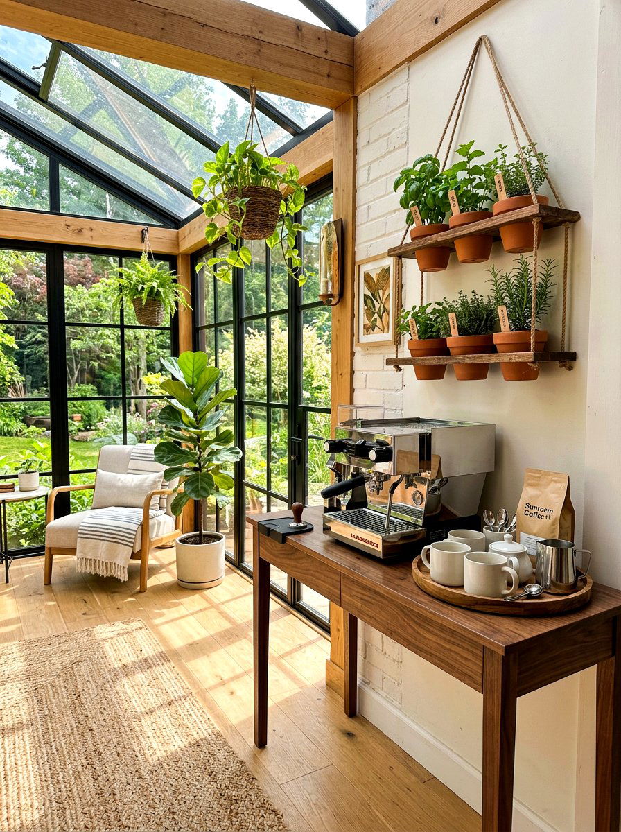 Sunroom Coffee Station - 30 apartment sunroom corner ideas