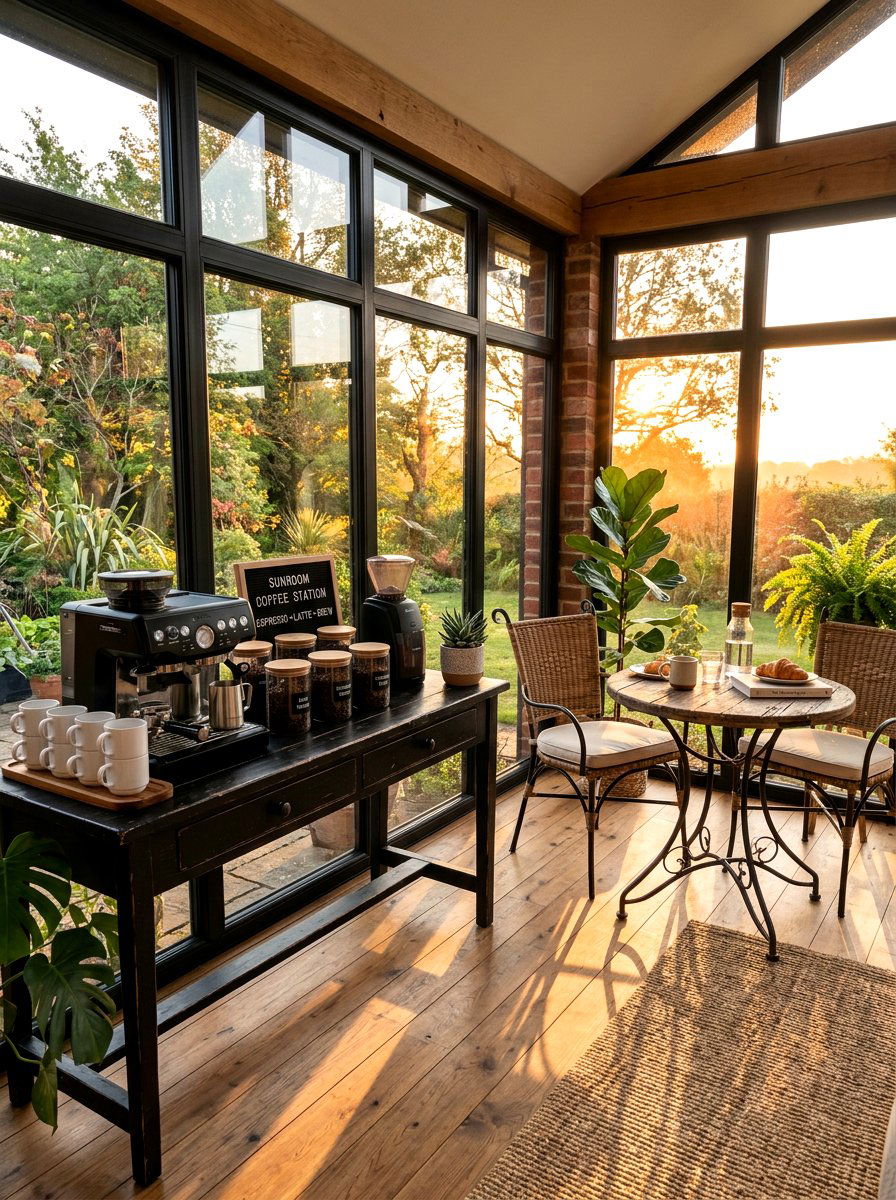 Sunroom Coffee Station - 30 sunroom decor ideas