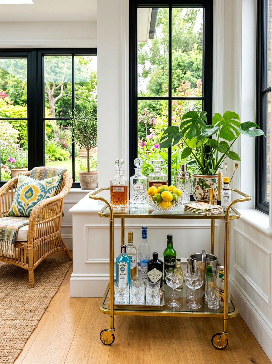 Sunroom Corner Bar Cart - 30 apartment sunroom corner ideas