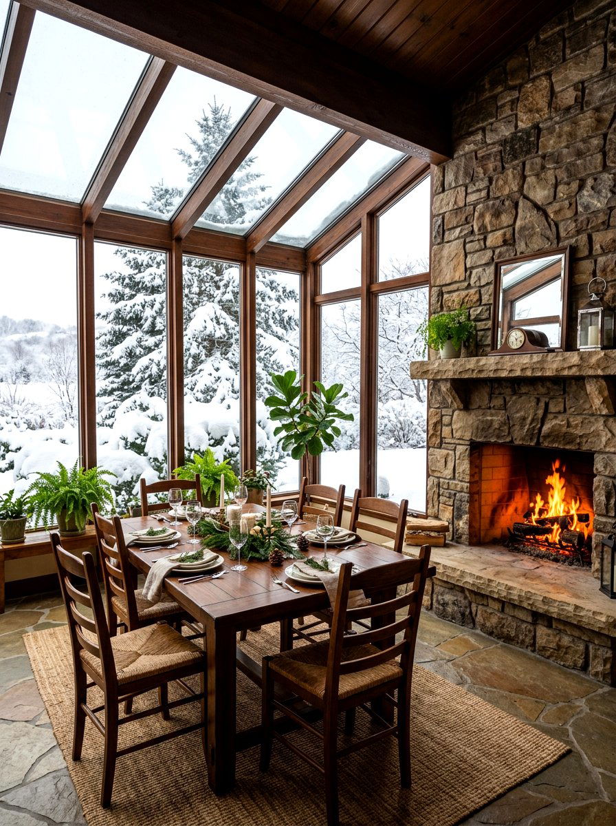Sunroom Dining With Fireplace - 30 sunroom dining ideas