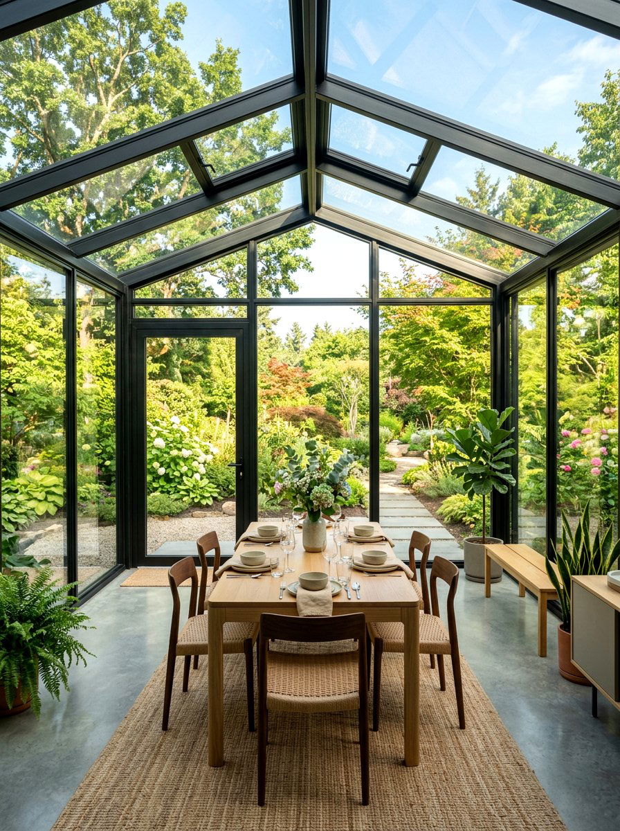 Sunroom Glass House Dining - 30 dinner party hosting room ideas