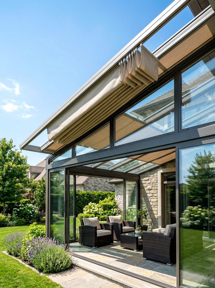 Sunroom Glass Roof Shade - 30 retractable canopy patio ideas