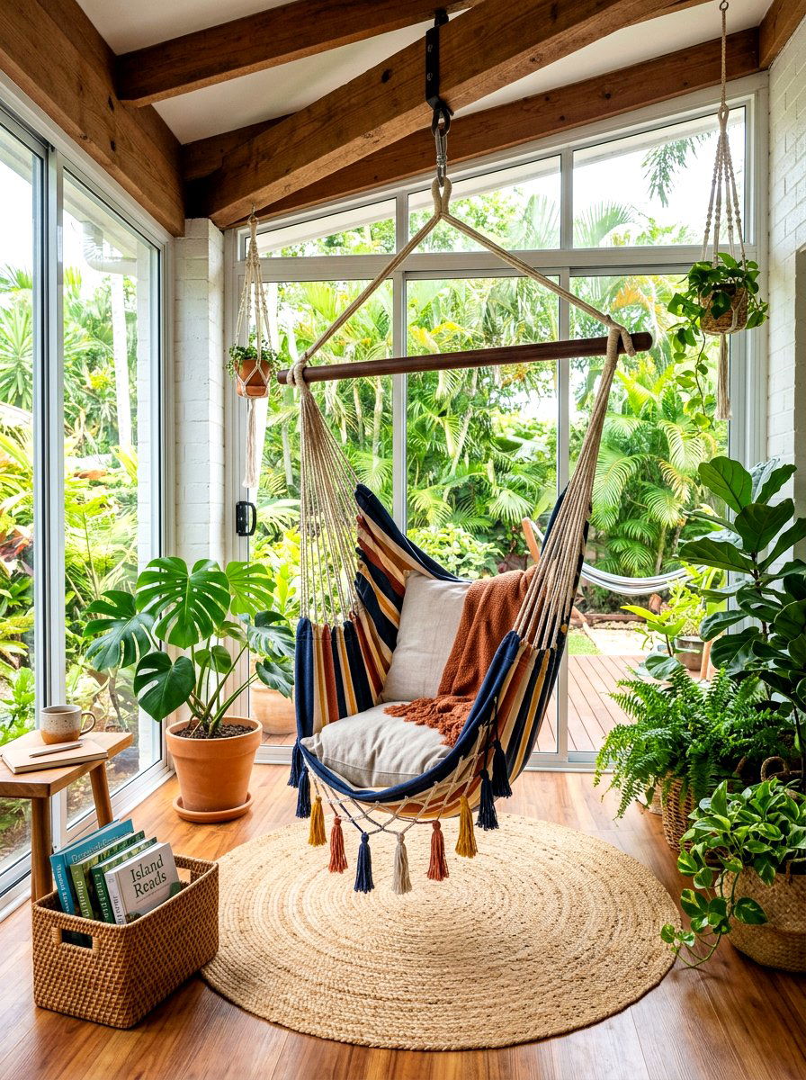 Sunroom Hammock Chair - 30 sunroom reading nook ideas