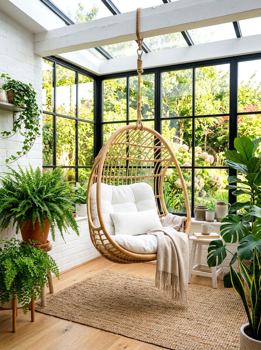 Sunroom Hanging Chair - 30 enclosed patio sunroom ideas
