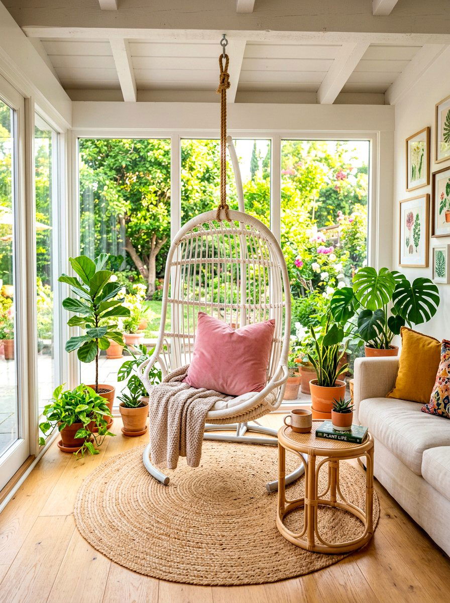 Sunroom Hanging Chair - 30 apartment sunroom corner ideas