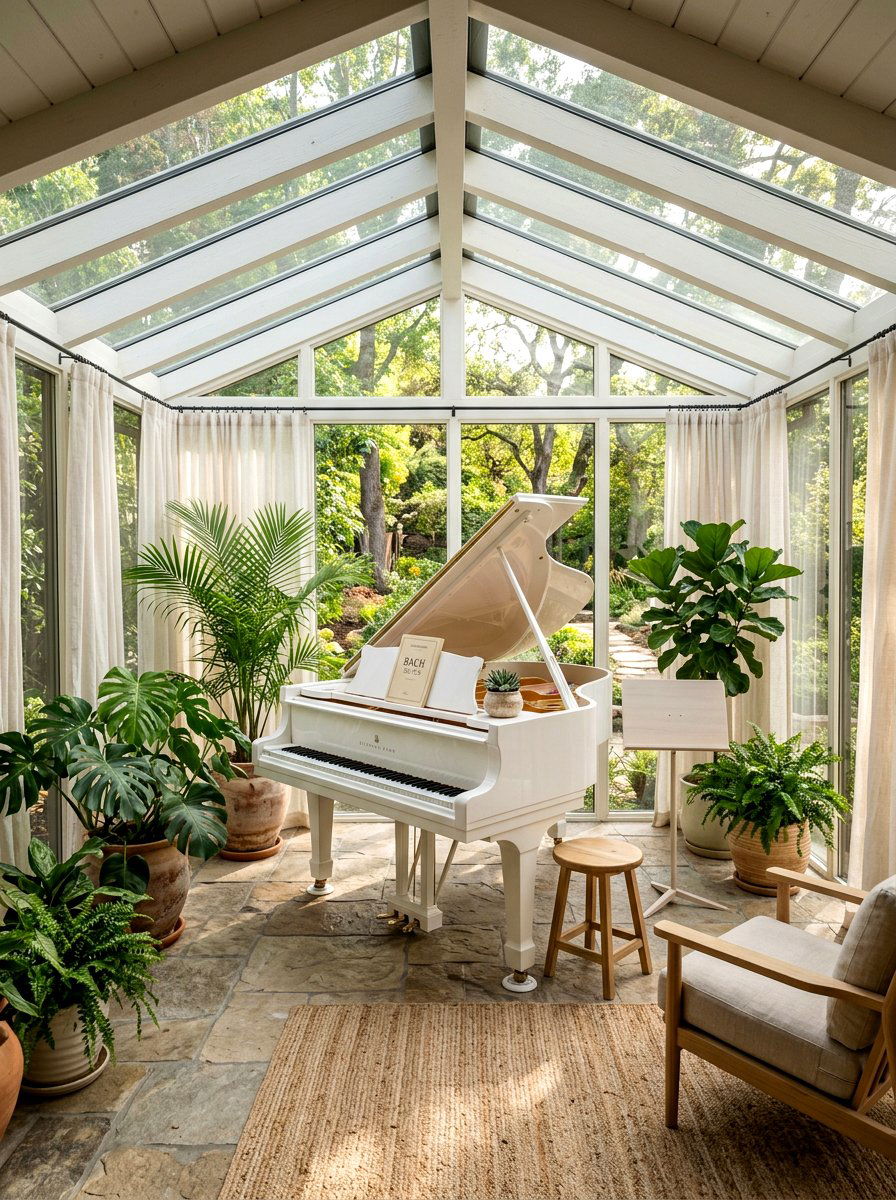 Sunroom Music Studio - 30 piano room ideas