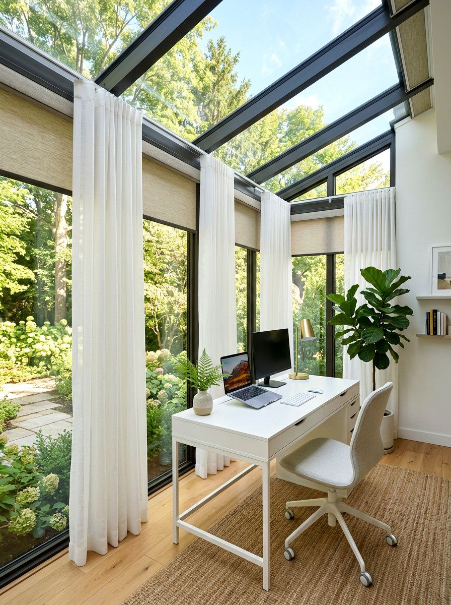 Sunroom Office With Curtains - 30 sunroom office ideas