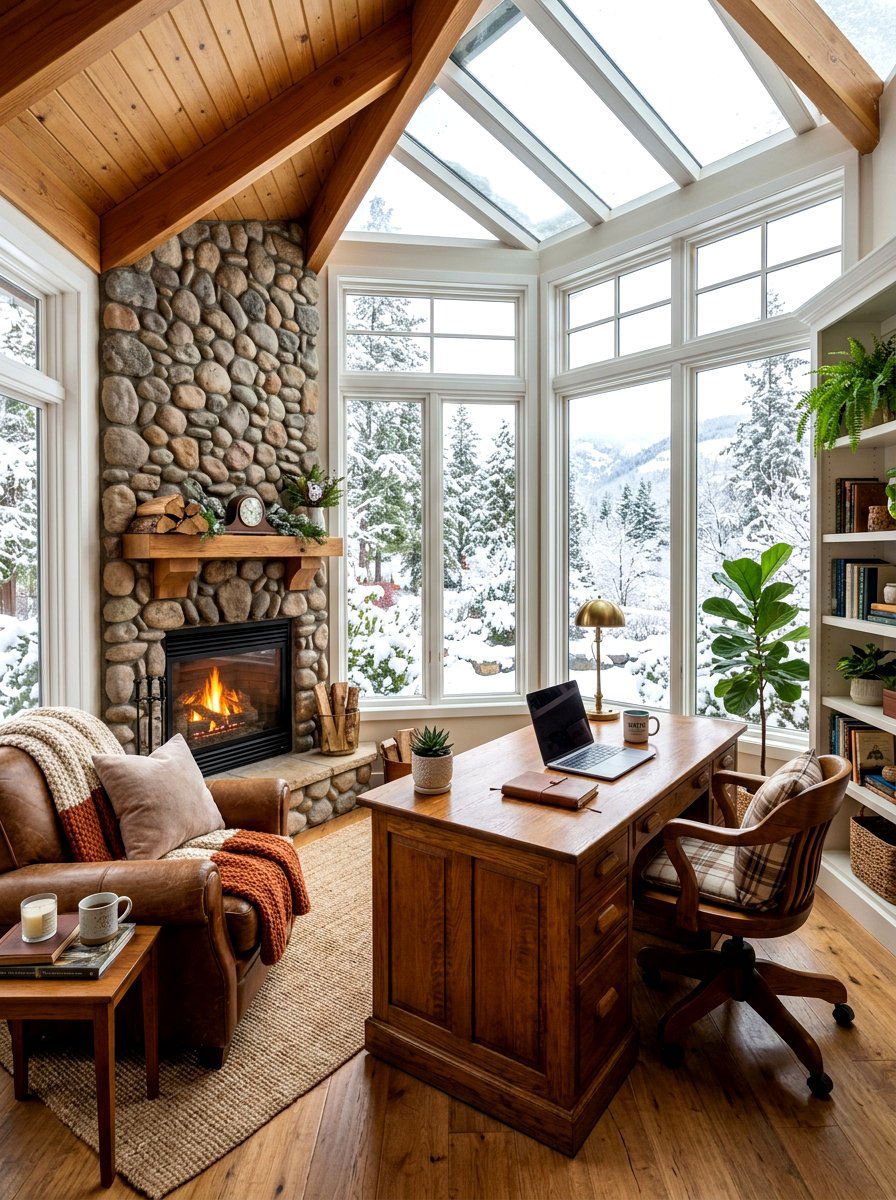 Sunroom Office With Fireplace - 30 sunroom office ideas