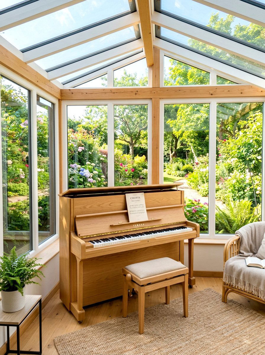 Sunroom Piano Practice Area - 30 piano corner ideas