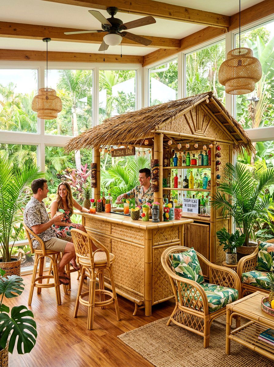 Sunroom Tropical Bar - 30 cocktail corner ideas