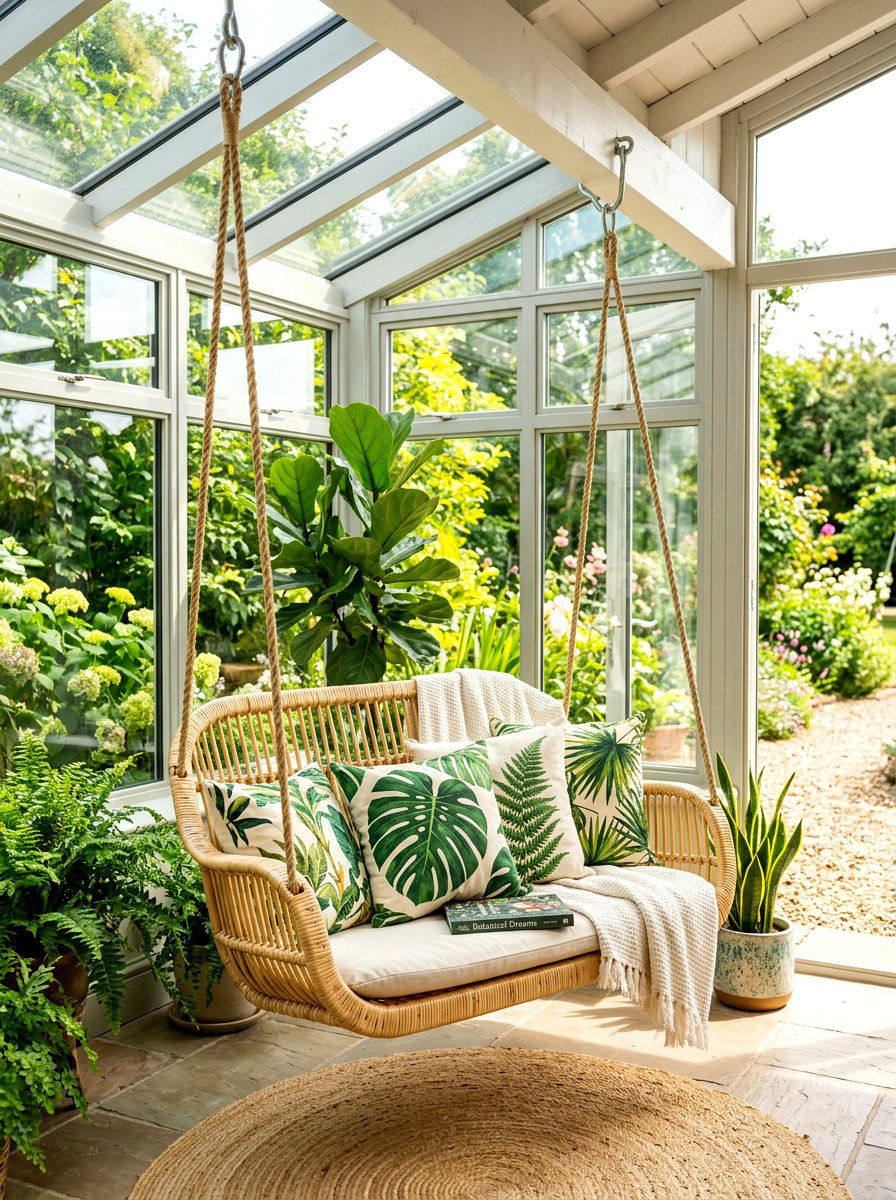 Sunroom Wicker Swing Chair - 30 cozy cocoon chair ideas