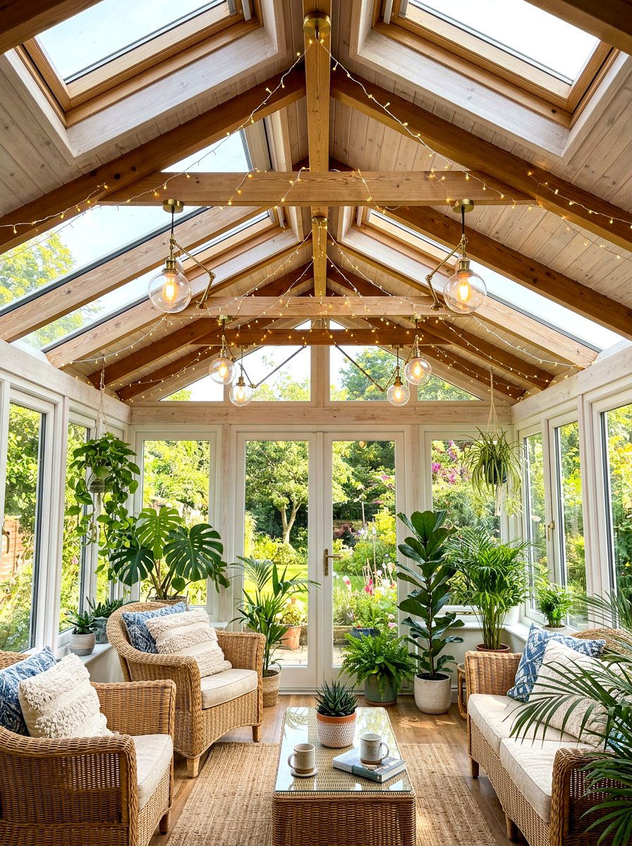 Sunroom ceiling lights - 30 string light ideas