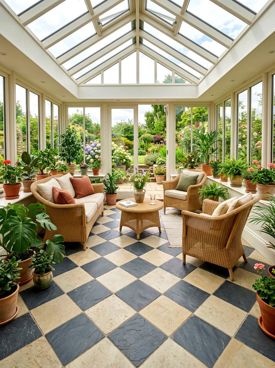 Sunroom checkerboard floor pattern - 30 checkerboard decor ideas