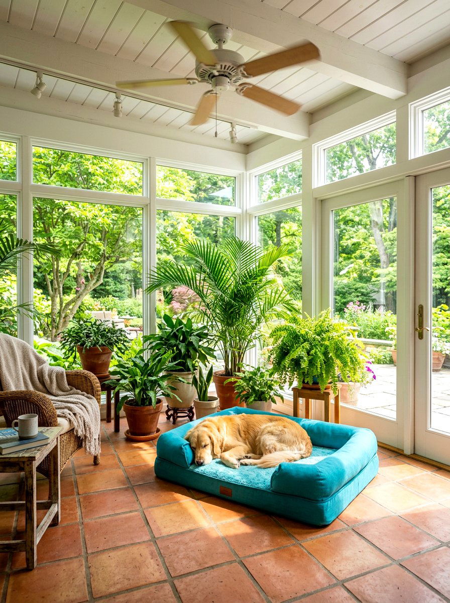 Sunroom dog relaxation area - 30 Pinterest dog room ideas