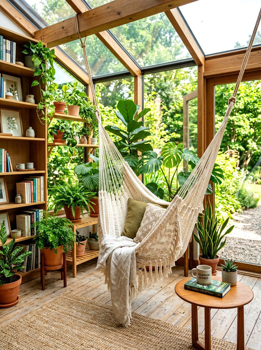 Sunroom hammock area - 30 hammock patio ideas