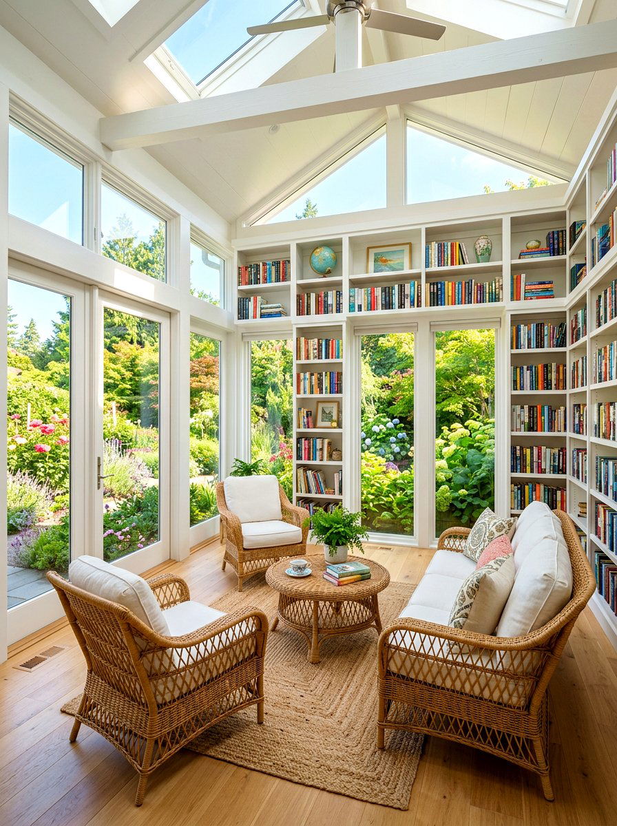 Sunroom library - 30 home library ideas