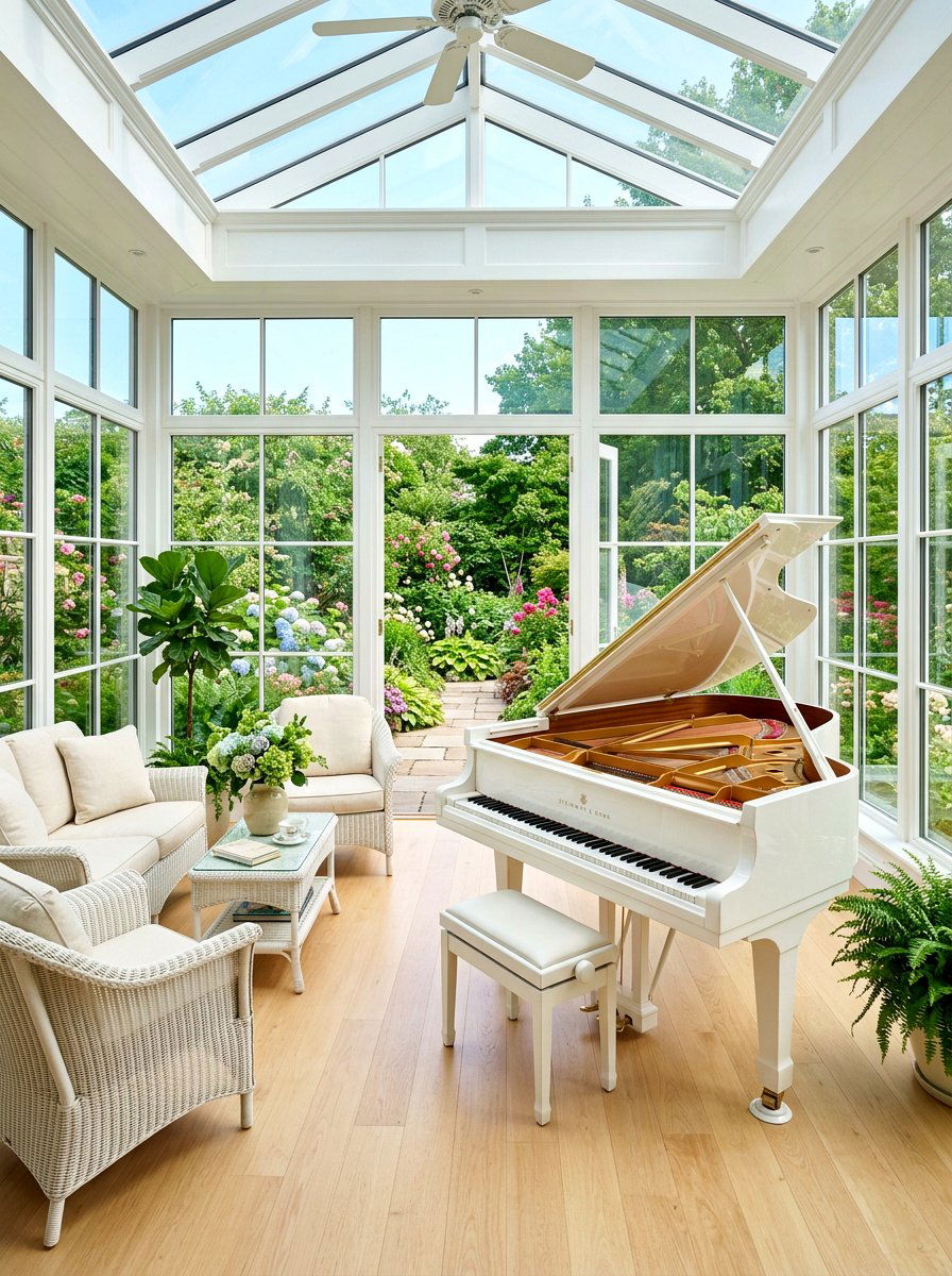 Sunroom piano placement - 30 piano living room ideas