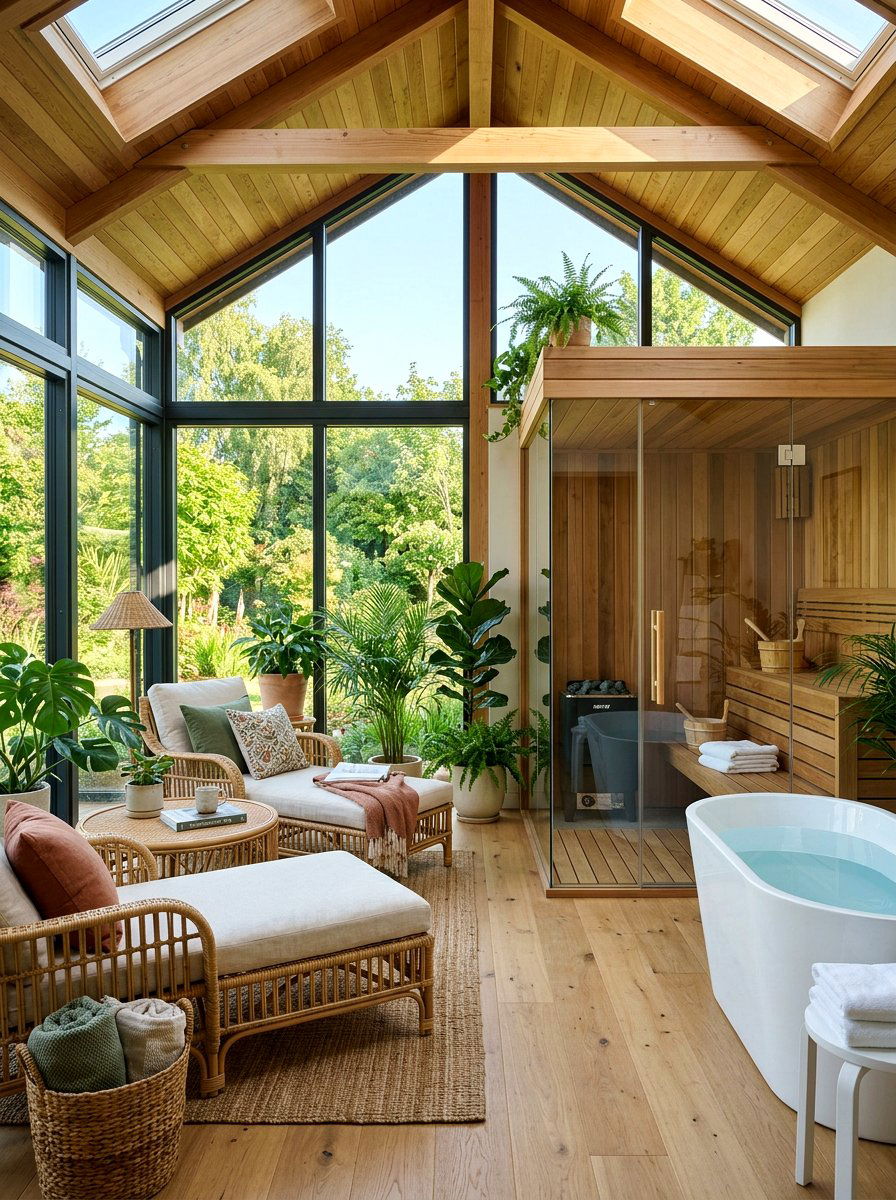 Sunroom sauna and lounge - 30 contrast therapy room ideas
